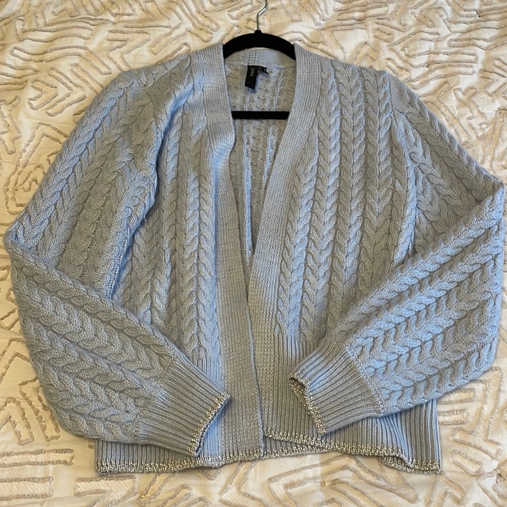 YAS knit baby blue cable cardigan sweater sz medium